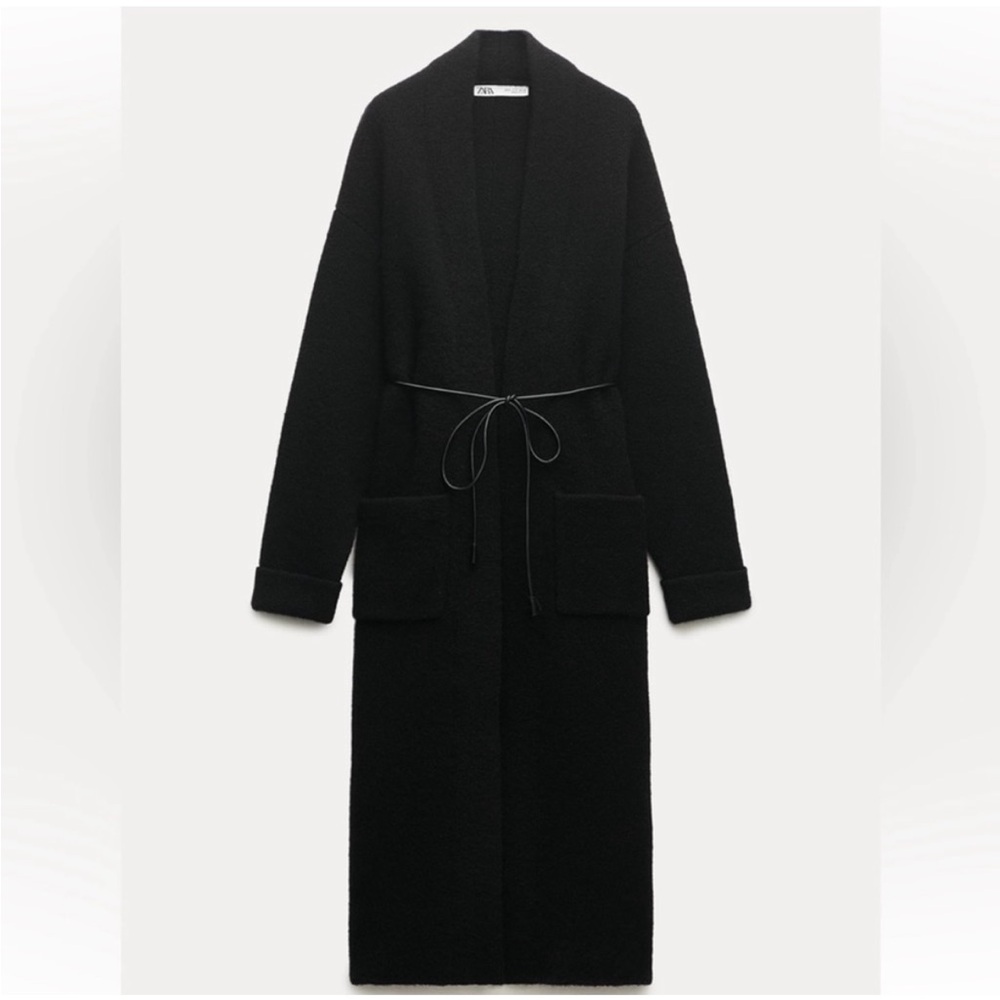 ZARA BELTED WOOL BLEND KNIT COAT